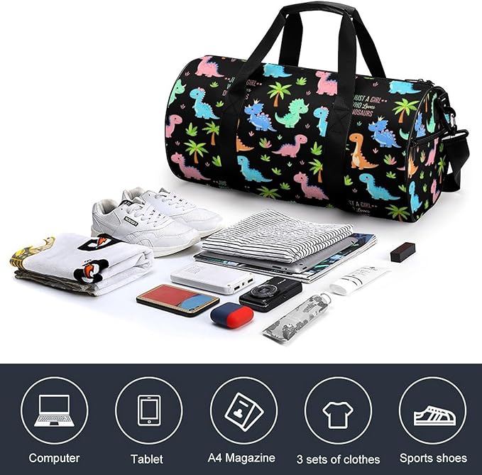 Workout Lightweight Duffel Bags Just A Girl Who Loves Cartoon Dinosaurs Basketball Football Weekender Bag Foldable Gym Travel Bags for Men Women