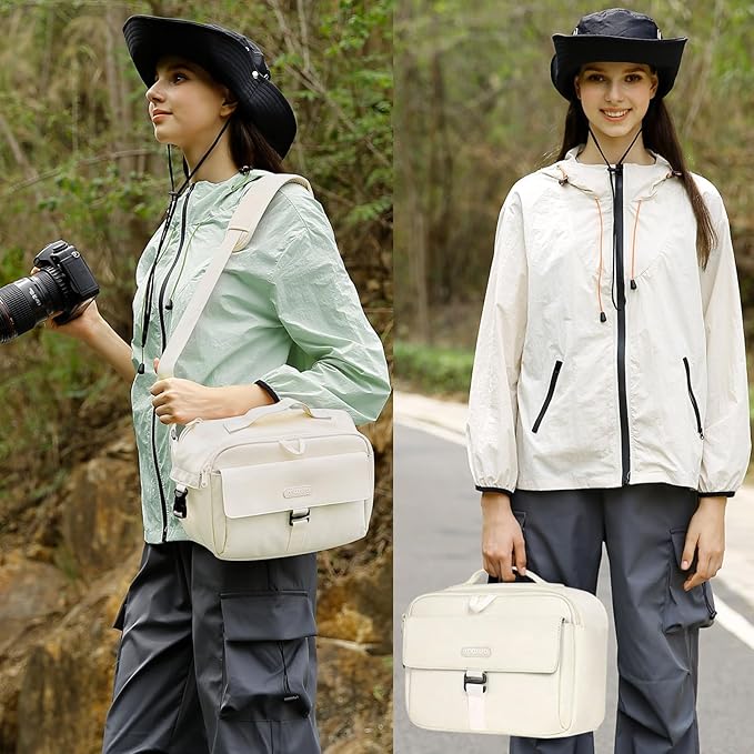 MOSISO Camera Shoulder Bag Case Crossbody Sling Purse, DSLR/SLR/Mirrorless Compact Padded Photography Handbag with Rain Cover Compatible with Canon/Nikon/Sony Cameras and Lenses, Beige