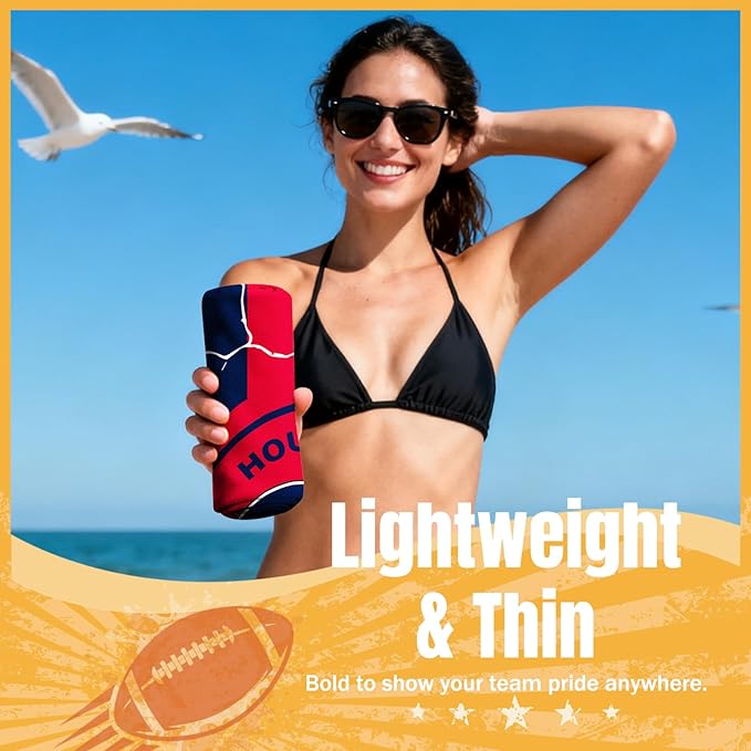 2 Pack Football Fan Thin Lightweight Microfiber Beach Towel Houston Themed XL Sand Free Oversized Towels Men Women Texans Team Dad Husband Birthday Valentines Novelty Hilarious Naughty