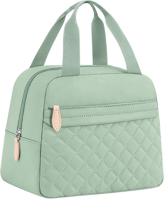 Insulated Lunch Bag for Women, Portable Lightweight Lunch Box for Adults, Reusable Small Lunch Tote Cooler Bags with Front Zipper Pocket for Work School Picnic(Green)