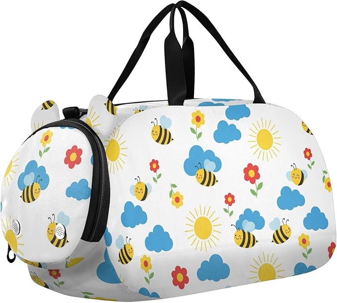 Bee Sun Cloud Gym Bag Kids Sports Duffle Dance Bag Carry On Small Travel Weekender swim Bags with Shoes Pocket for Girls Boys Women Airplanes Ttrip Sports Yoga