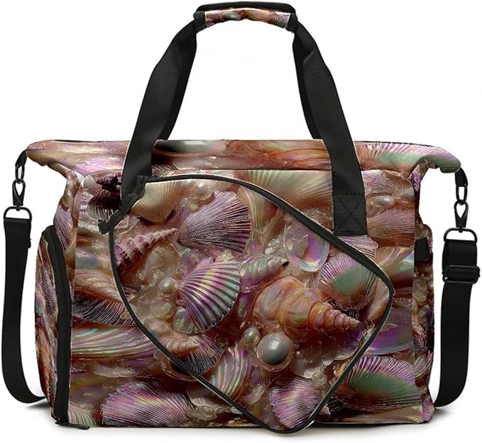 Gentle Shell Pink Gym Bag for Women & Tennis Bag, Large Sports Duffel Bag Waterproof with Ventilated Shoe Compartment & Front Racket Sleeve, Lightweight Travel Weekender Overnight Bag