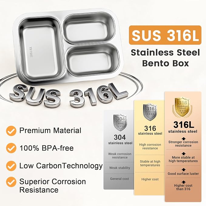 Premium 25oz SUS316L Stainless Steel Lunch Box Bento Box - Reusable Metal Snack Containers with Lids for Kids & Adults - Daycare/School/Work/Travel - Superior Corrosion-resistant (Dopamine)