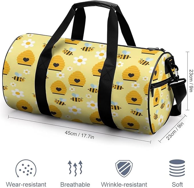 Workout Lightweight Duffel Bags Honey Bee Hive Yellow Basketball Football Weekender Bag Foldable Gym Travel Bags for Men Women