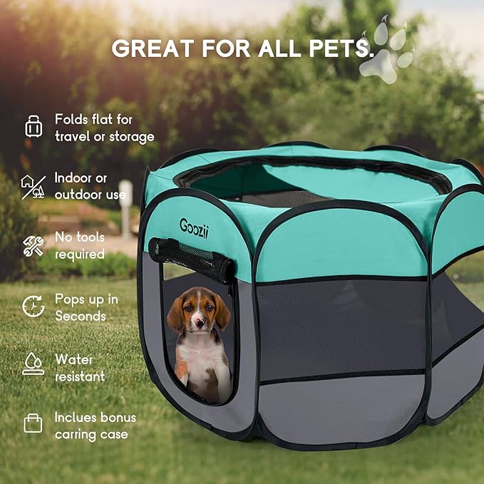 Pet Cat Playpen for Indoor Cats Enclosed, Puppy Dog Play Pen for Outdoor Travel Camping (Medium Size, Green & Dark Grey)