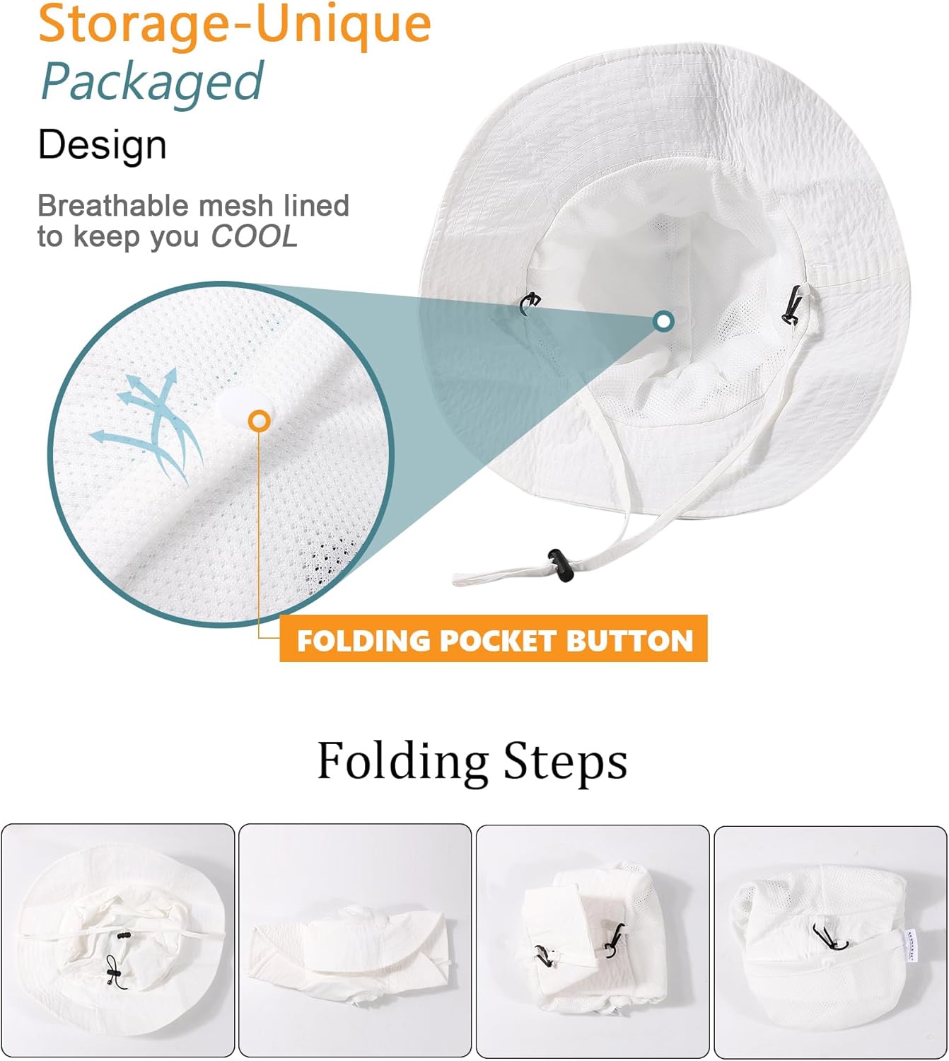 Water-Resistant Sun UPF 50+ Bucket Hat Protection Packable Brimmed Boonie for Women Men Summer Lightweight Hiking Outdoor Cap