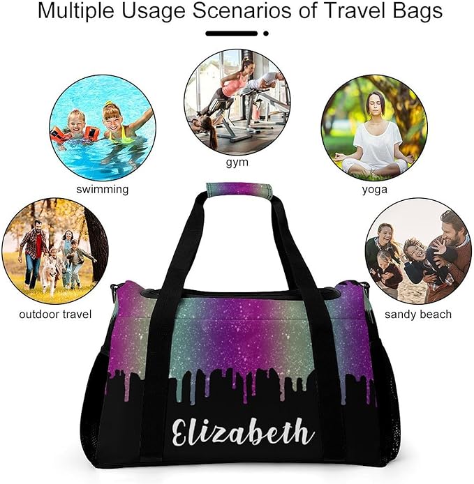 Personalized Name Sports Player Duffel Bags Colorful Glitter Spark Print Travel Perform Training Casual Bag for Man Women Multifunctional Bags