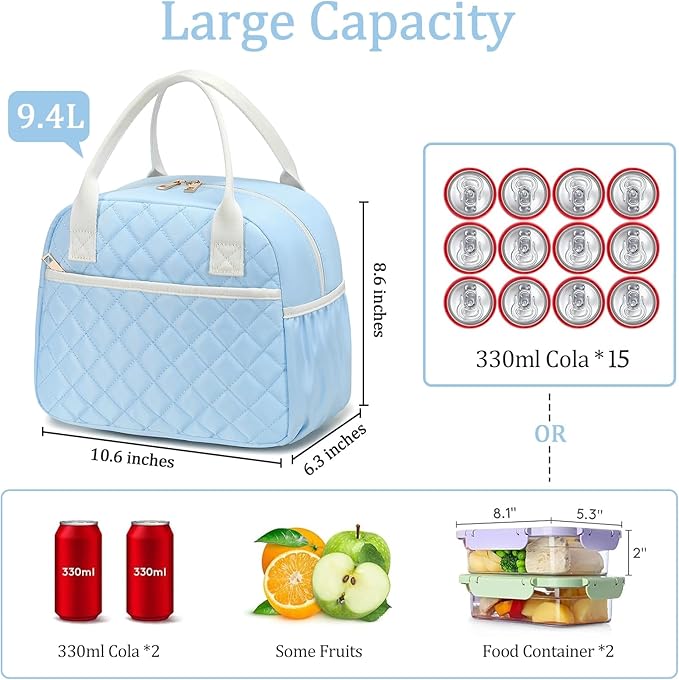 CAMTOP Lunch Box for Women Men Insulated Lunch Bag Lunch Tote Bag Leakproof Thermal Cooler Large Capacity for Travel Work School Picnic (Blue)