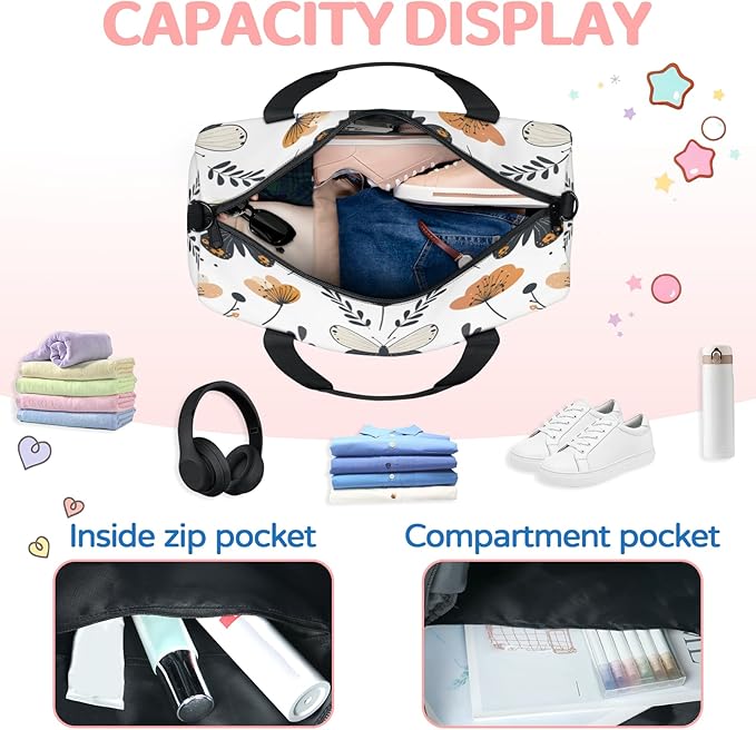 Butterflies Pattern Travel Duffle Bag for Women Men, Overnight Weekender Bag, Carry on Tote for Sport Gym