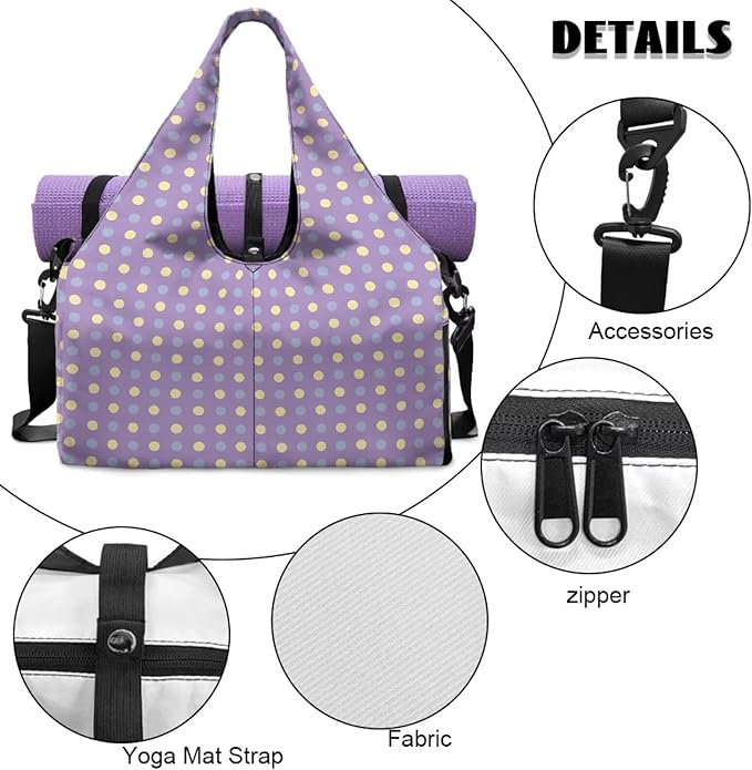 Purple Polka Dots Gym Bag for Women Mini Travel Duffel Bag for Airplane Overnight Hospital Workout Beach Swim Yoga Camping Organizer Lightweight Weekender Bag with Shoe Compartment