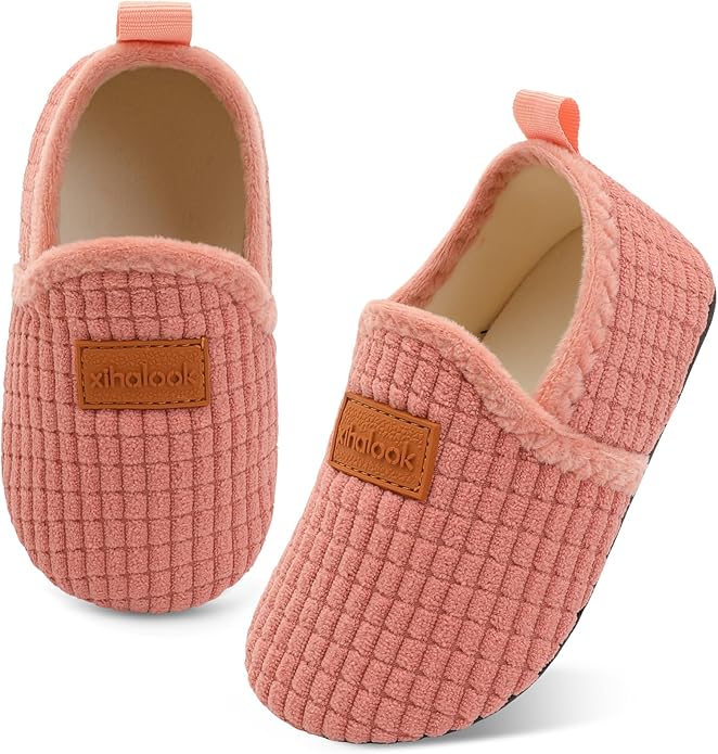 XIHALOOK Toddler Boys Girls House Slippers with Microfleece Lining Cozy Household Shoes Non-slip for Kids