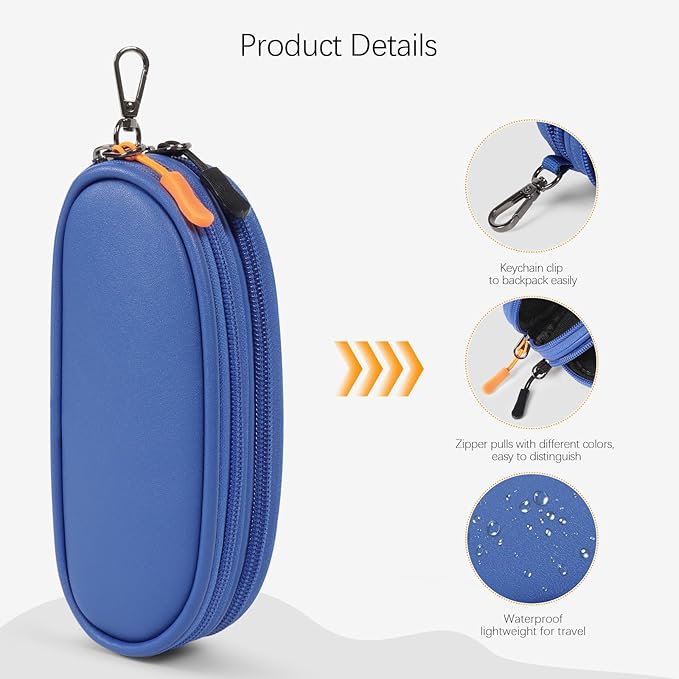 Double Eyeglasses Case Soft Portable Zipper Sunglasses Pouch with Keychain Clip for Men Women