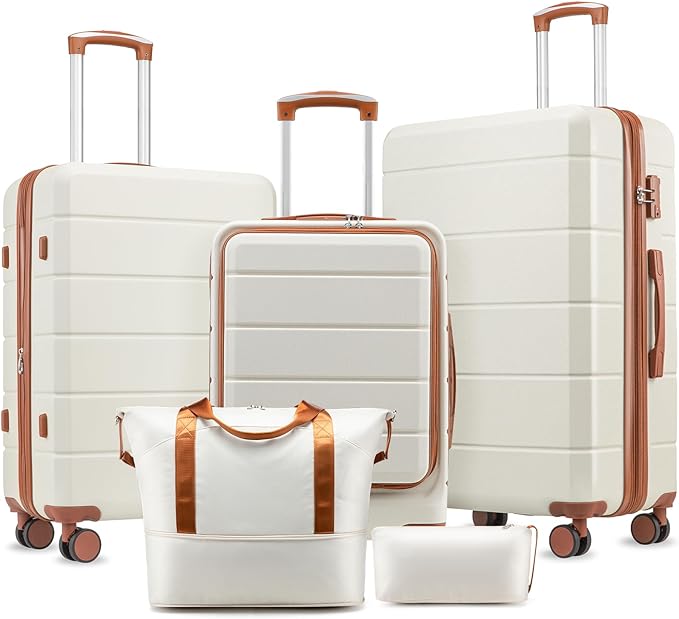 Luggage Sets 5 Piece, H1F Hardside Suitcase With Wheels - Spinner Wheels, TSA Lock, Includes Tote Bag（FX-Lite,Beige,5 Piece Sets）