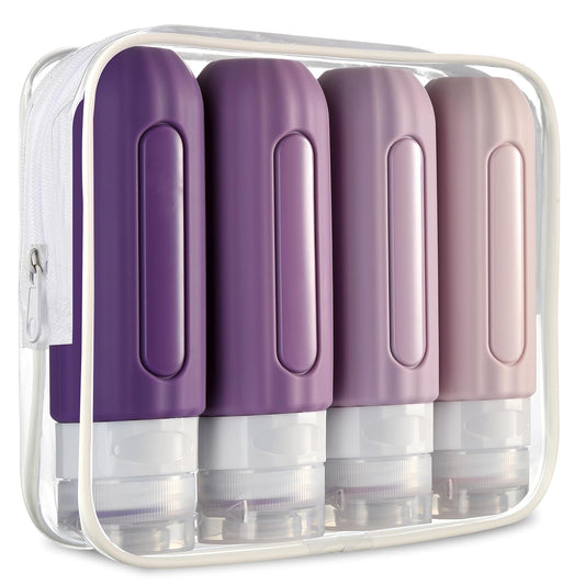 Travel Bottles for Toiletries, TSA Approved, Silicone Travel Bottles, BPA Free, 3oz Leak Proof Travel Size Bottles, Travel Accessories for Shampoo Body Wash Lotion Soap Liquids (4 Pack)
