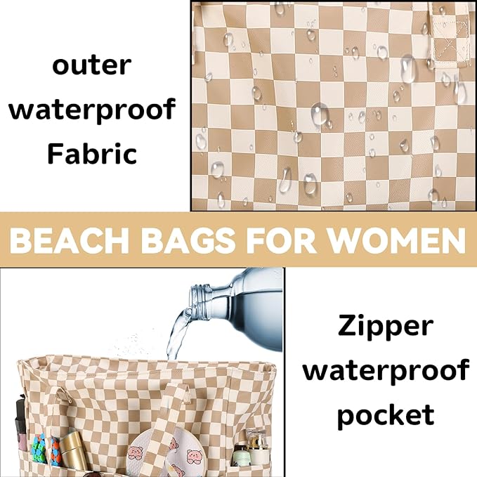 LEDAOU Large Beach Bag Women Waterproof Sandproof Zipper Beach Tote Pool Bag for Swim Gym Grocery Travel with Wet Pocket | Waterproof, Sandproof, Zipper, Pool, Gym, Grocery
