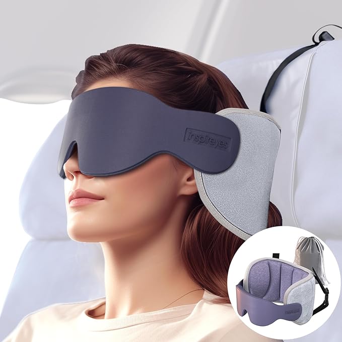 Travel Pillows for Airplanes, 360° Head Support for Long Flight, Soft Airplane Pillow with 3D Eye Mask for Sleeping, Stop Bobblehead, Airplane Headrest Gadgets, Texture Gray
