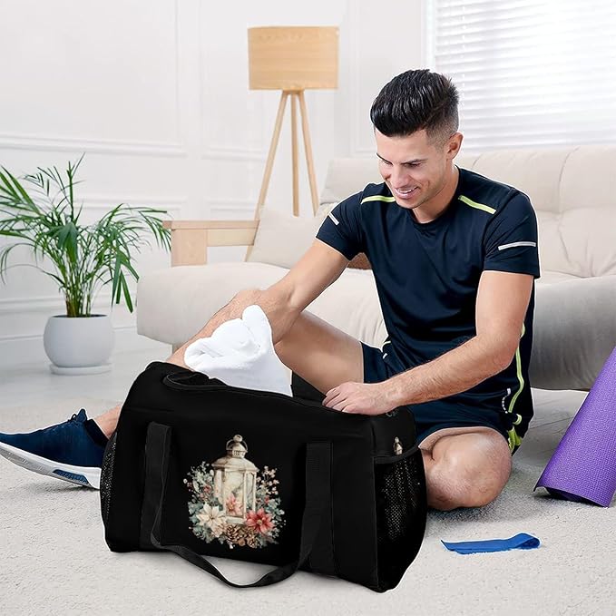 Vintage Festive Lantern Duffle Bag Gym Bag for Workout Travel Tote with Detachable Straps