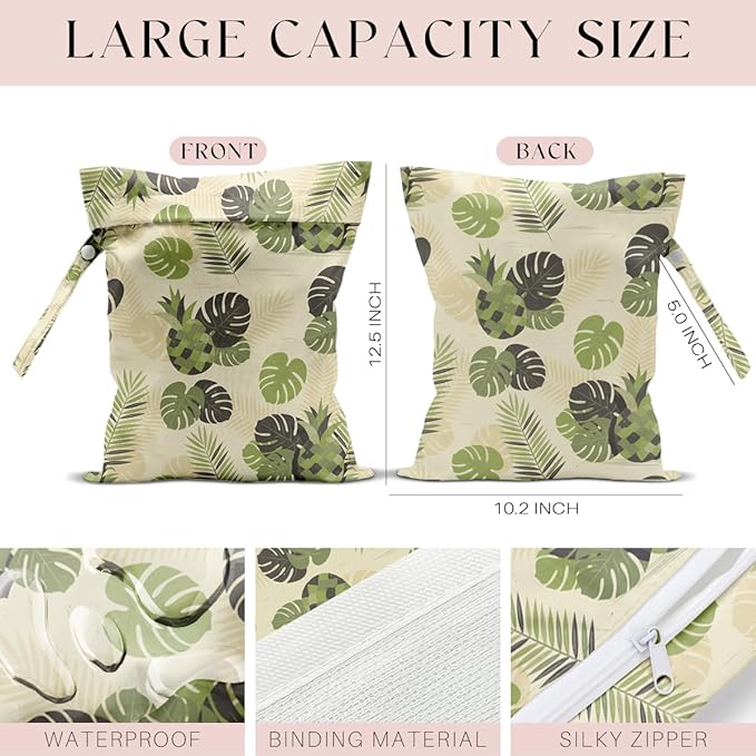 Wet Bag, Wet Dry Bag, Waterproof Swim Bags, Machine Washable Reusable Bags for Beach, Pool, Diapers, and Dirty Yoga Gym Clothes(Tropical Palm Leaves Pattern