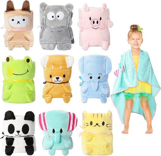 Boyiee 9 Pack Kids Travel Blanket for Airplanes Daycare Nap Blankets in Bulk Small Cute Animals Lightweight Fleece Throw Blanket for Kids Birthday Party Favors