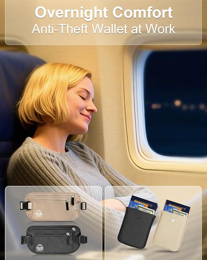 Hidden Money Belt for Travel, RFID Blocking, Sweat-Proof, Heavy-Duty Buckle, 3rd Gen Waist Wallet Anti Theft to Protect Cash, Credit Cards and Documents Under-Clothes for Men & Women, Beige