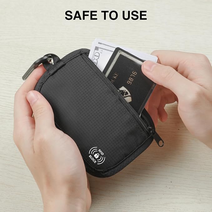 RFID Blocking Clip Stash Pouch, Minimalist Hidden Travel Wallet for Cards & Cash - Slim Pickpocket-Proof Design for Everyday Carry, Black