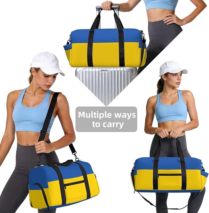 Flag of Ukraine Print Gym Bag with Shoe Compartment for Women Men, 17.7in Sports Duffle Weekender Tote, Overnight Travel Duffel Bag Carry On