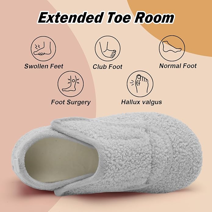 BARERUN Slippers for Women Men Wide House Diabetic Shoes for Women Men Warm Arthritis Edema Swollen Neuropathy Socks Slip on Adjustable Fuzzy Comfy Soft Womens Mens Bedroom Sliipers