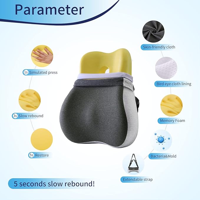Max&Love Lumbar Support Pillow Cover Ergonomic Design Orthopedic Backrest for Back Pain Relief Memory Foam Back Support for Office Chair Computer Chair Car Seat Recliner and Couch Two-Tone