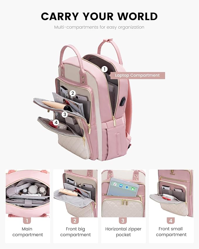 LOVEVOOK Laptop Backpack Purse for Women, 15.6" Laptop Bag for Travel with USB Port, Water Resistant Lightweight Daypacks for College Work Business, Nurse Teacher Computer Backpacks