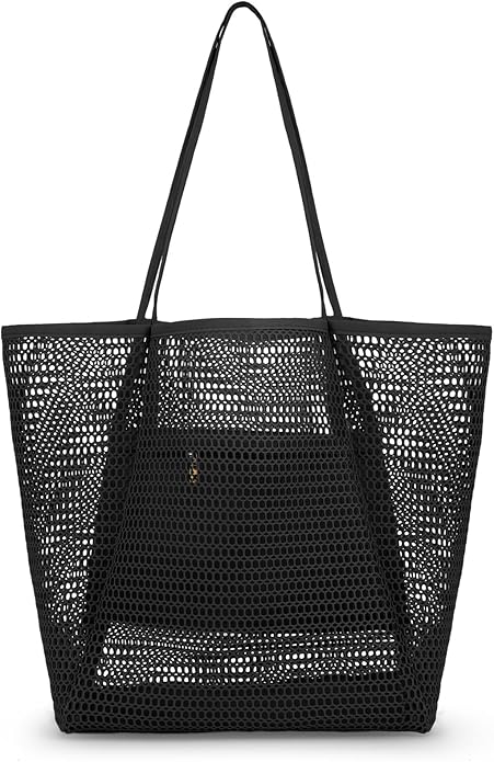 Iioscre Beach Bag for Women, Causal Hobo Pool Bags with Zipper Inner Pocket, Foldable Swim Tote Bag for Vacation Essentials