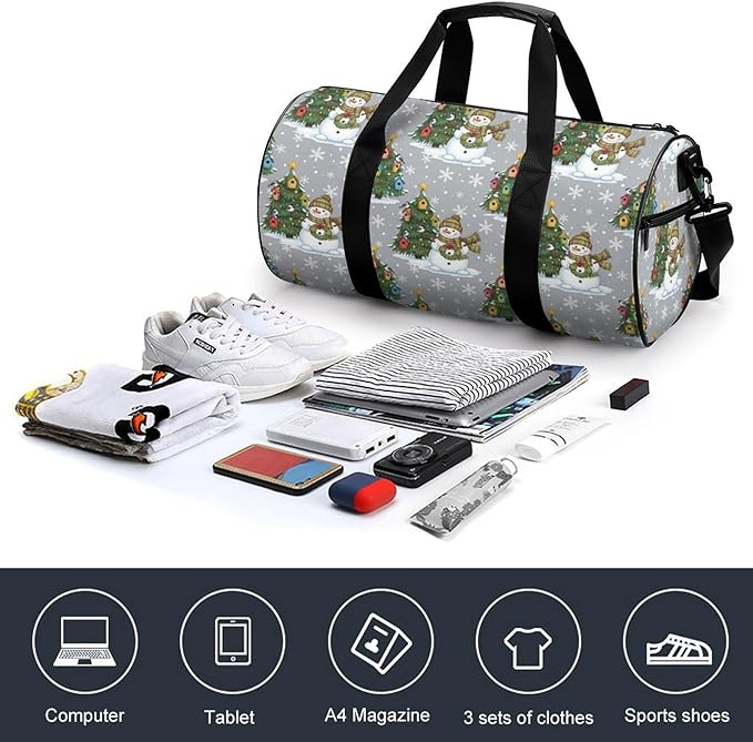 Unisex Foldable Gym Bag Christmas Tree Snowman Lightweight Travel Sports Bag Workout Yoga Dance Bags Overnight Weekender Bags