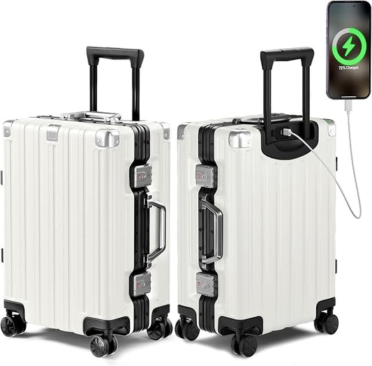 Krute Aluminum Frame Carry On Luggage 20 Inch Zipperless Luggages USB Charger Hardside PC Suitcase With Spinner Wheels Airline Approved Hard Shell Suitcases with TSA Lock (1 Piece)