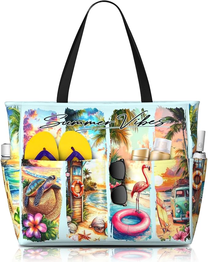 Large Beach Tote Bag Beach Bag Waterproof Sandproof Lightweight Women Tote