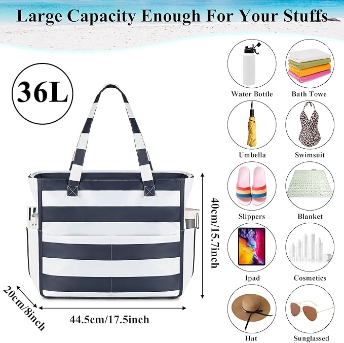 LEDAOU Beach Bag Waterproof Sandproof Women Beach Tote Pool Bag with Zipper for Swim Gym Grocery Travel with Wet Pocket | Sandproof, with Zipper, for Gym, Grocery, Travel, with Wet Pocket