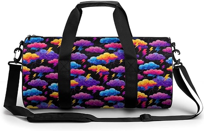 Weekender Carry on Beach Yoga Overnight Luggage Bag Unique Lightning Bolt Storm Clouds Pattern Print Gym Sports Duffle Bag Dance Gymnastics Bags