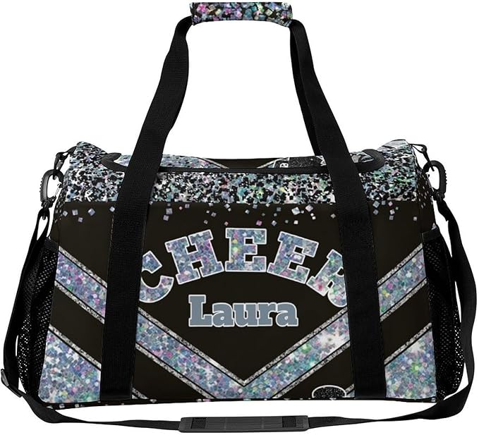 Personalized Cheer Bag Gifts for Girls Sport Cheerleading Gym Travel Duffel Bag Overnight Weekender Bags with Name (Light Blue Gray)