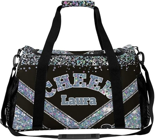 Personalized Cheer Bag Gifts for Girls Sport Cheerleading Gym Travel Duffel Bag Overnight Weekender Bags with Name (Light Blue Gray)