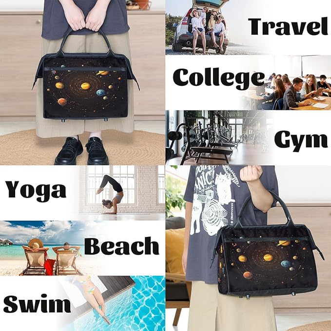 Gym Bag for Women Men, Solar System Sports Duffel Bags, Waterproof Travel Weekender Overnight Carry On Tote Bags for Travel Sports