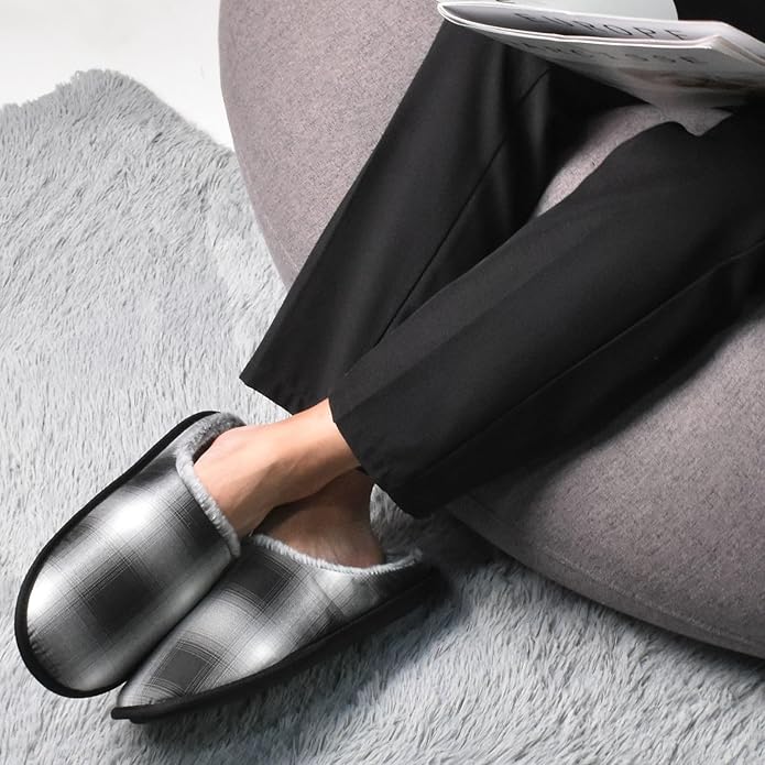 COFACE Mens Cozy Memory Foam Scuff Slippers Casual Slip On Warm House Shoes Indoor/Outdoor Sandal Slippers With Arch Support Rubber Sole Size 7-15