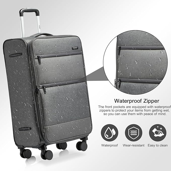 Kono 24 Inch Softside Expandable Checked Luggage with 8 Spinner Wheels TSA Lock Softshell Lightweight Business Travel Suitcase for Men and Women, Grey