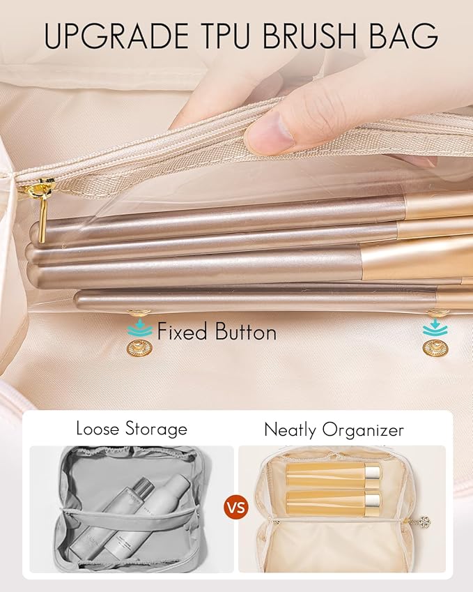 VLANDO Makeup Bag,Travel Toiletry Bag,Cosmetic Bag for Women PU Leather Portable Make up Bag for Skincare, Brushes & Travel Essentials-Sand Pink