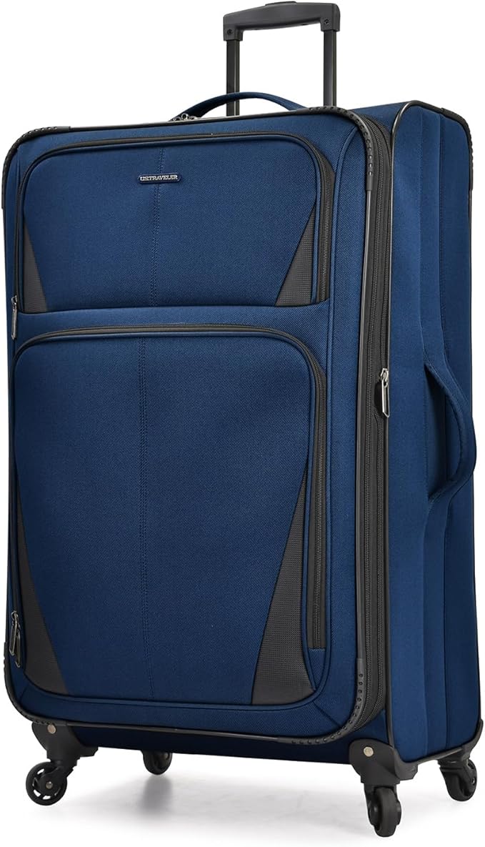 U.S. Traveler Aviron Bay Expandable Softside Luggage with Spinner Wheels, Navy, 2-Piece Set