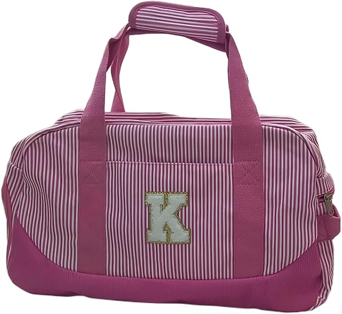 Kids Duffle Bag Girls Sports Gym Bag with Shoe Compartment & Wet Pocket, Kids Carry On Weekender Travel Bag, Letter K