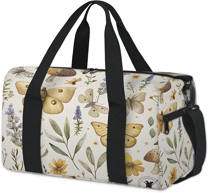 Flower Butterflies Travel Duffle Bag for Women Men, Overnight Weekender Bag, Carry on Tote for Sport Gym