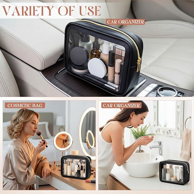 Hsei 6 Pcs Clear Makeup Bags with Color Edged TSA Approved Travel Toiletry Bags with Zipper Clear Cosmetic Bag Diaper Bag for Car Storage Organizer Wedding Essentials for Women Gift(Black)