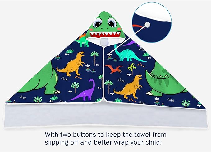 Dinosaur Beach Towel, Dinosaur Towel for Kids with Hood T-rex Hooded Towel for Boys 30x50" Cool Cartoon Microfiber Bath Towel Poncho Bathrobe for Swin Pool cover Up, Green Blue dinosaur birthday gifts
