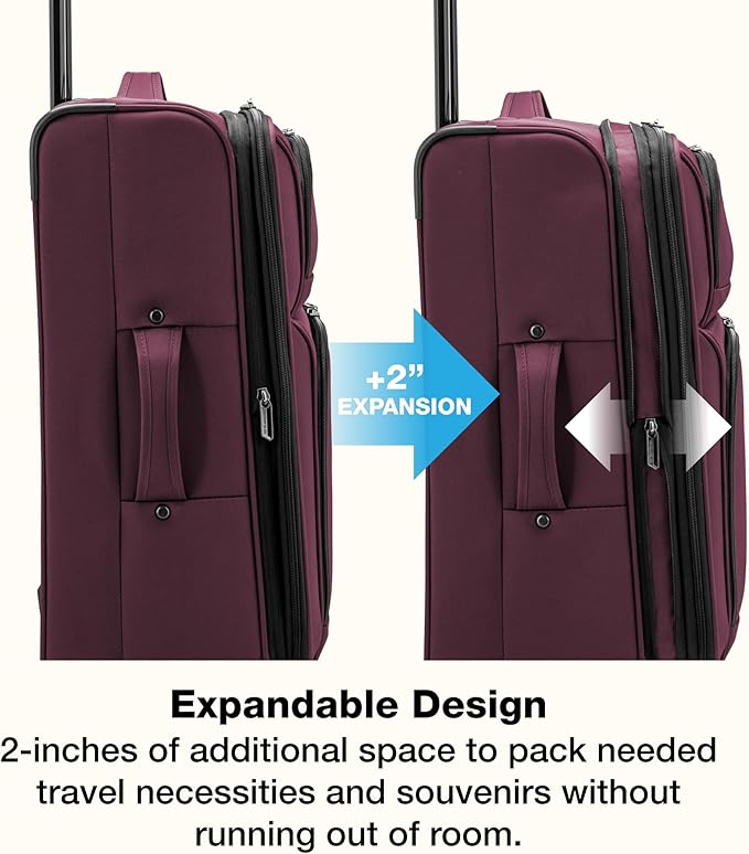 U.S. Traveler Anzio Softside Expandable Luggage with Spinner Wheels, Burgundy, 3-Piece Set (22/26/30)