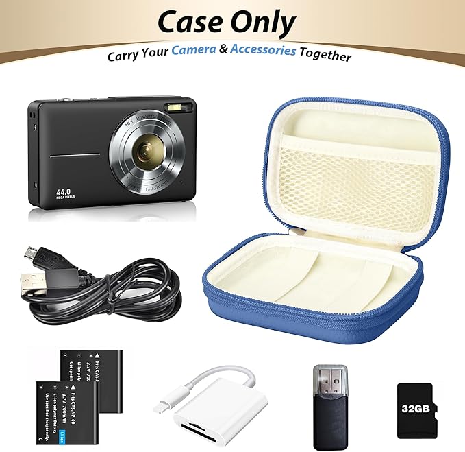 Digital Camera Case for CAMKORY, KODAK PIXPRO FZ45/FZ55, Canon IXUS 285 HS, Lecran, Small Travel Compact Camera Holder with Mesh Pocket for Accessories SD Card (Royal Blue)