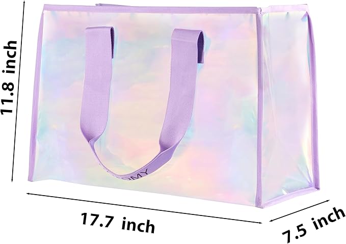 Clear Large Tote Bag for Women 26L Waterproof Iridescent Shoulder Handbags for Work Gym Pool Cruise Beach with Phone Pouch