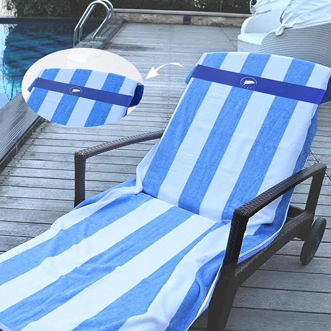 Towel Bands (6 Pack) - Stretch Beach Towel Clips for Beach Cruise Pool Chairs, Lounge Towel Holder Elastic, Cruise Ship Essentials (Blue New)